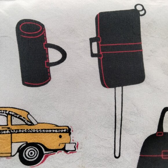 VTG JONES NEW YORK Red & White Square 20" Scarf w/ Yellow Taxi Travel Print - Picture 8 of 11